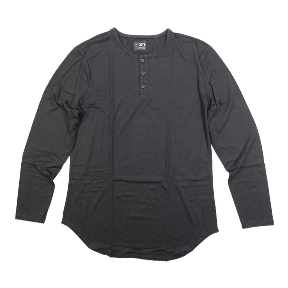 NWT CUTS Elongated PYCA Pro Long Sleeve Black Henley-style Shirt. Medium